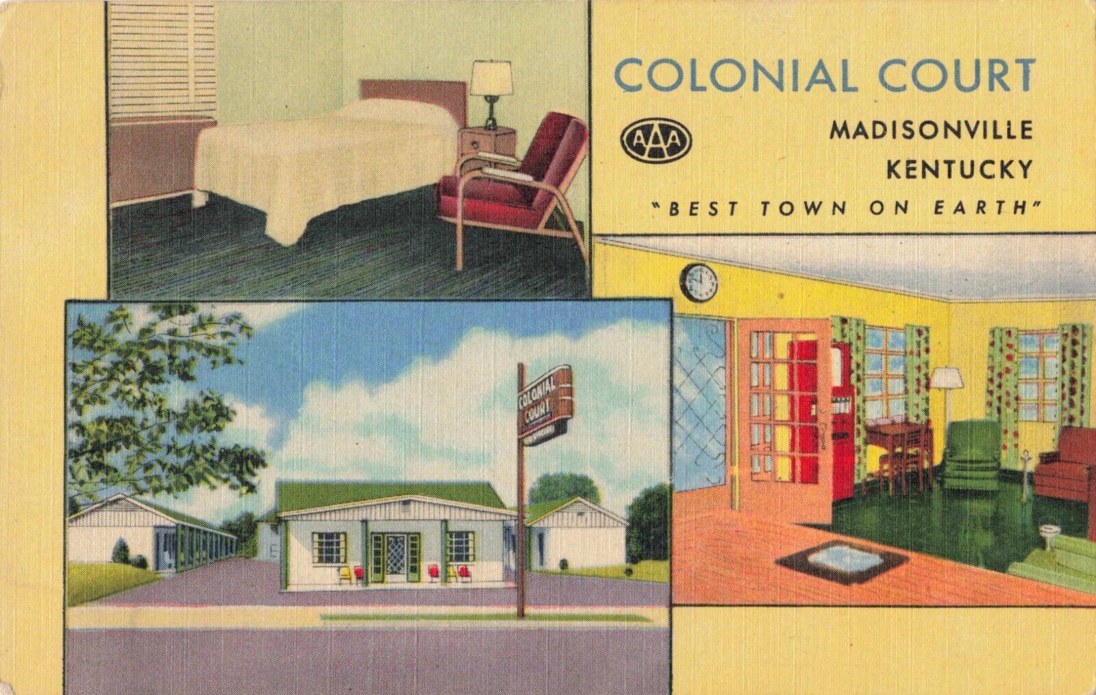 Madisonville KY Kentucky, Colonial Court Motel Advertising, Vintage Postcard
