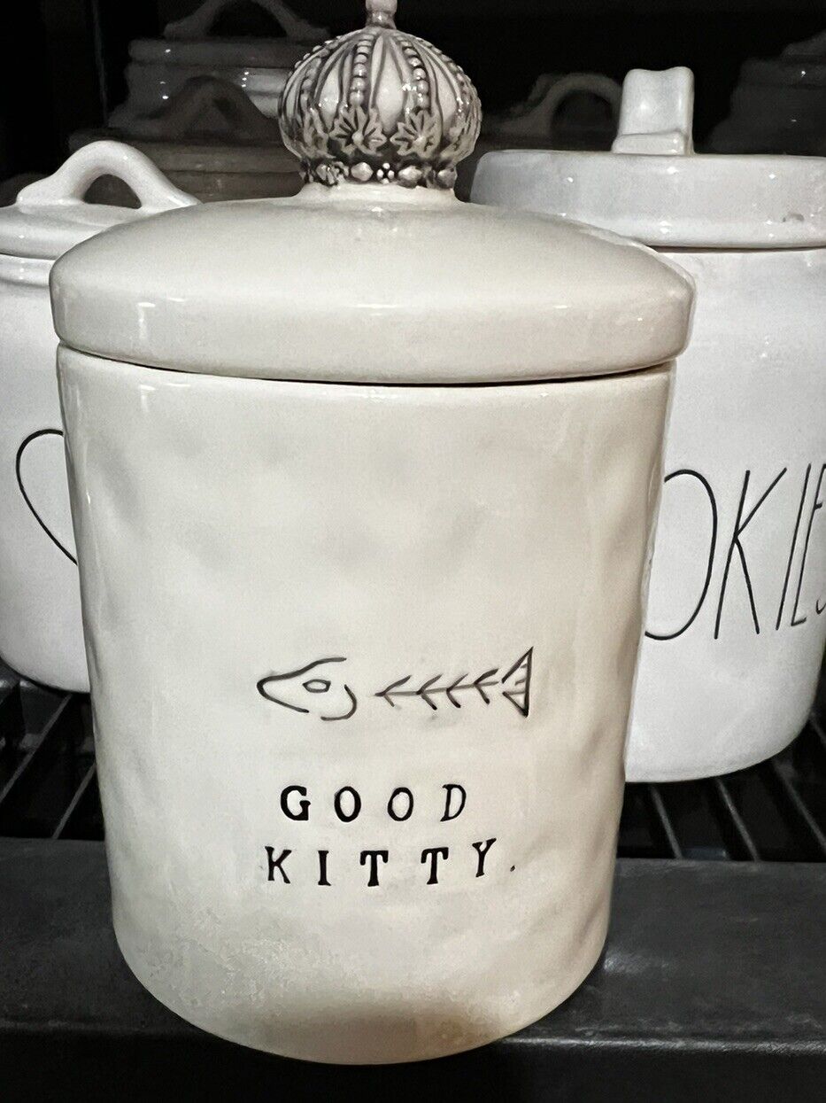 Rae Dunn Boutique  GOOD KITTY Canister Treat Jar Crown Lid Retired Rare Vintage