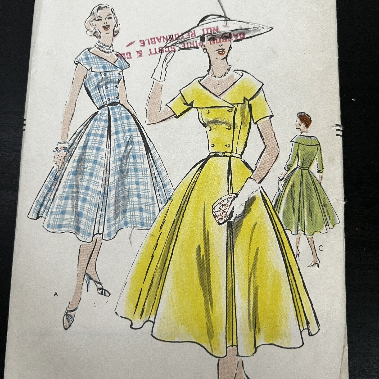 Vintage 1950s Vogue 8836 Shaped Collar Full Skirt Dress Sewing Pattern 14 XS CUT