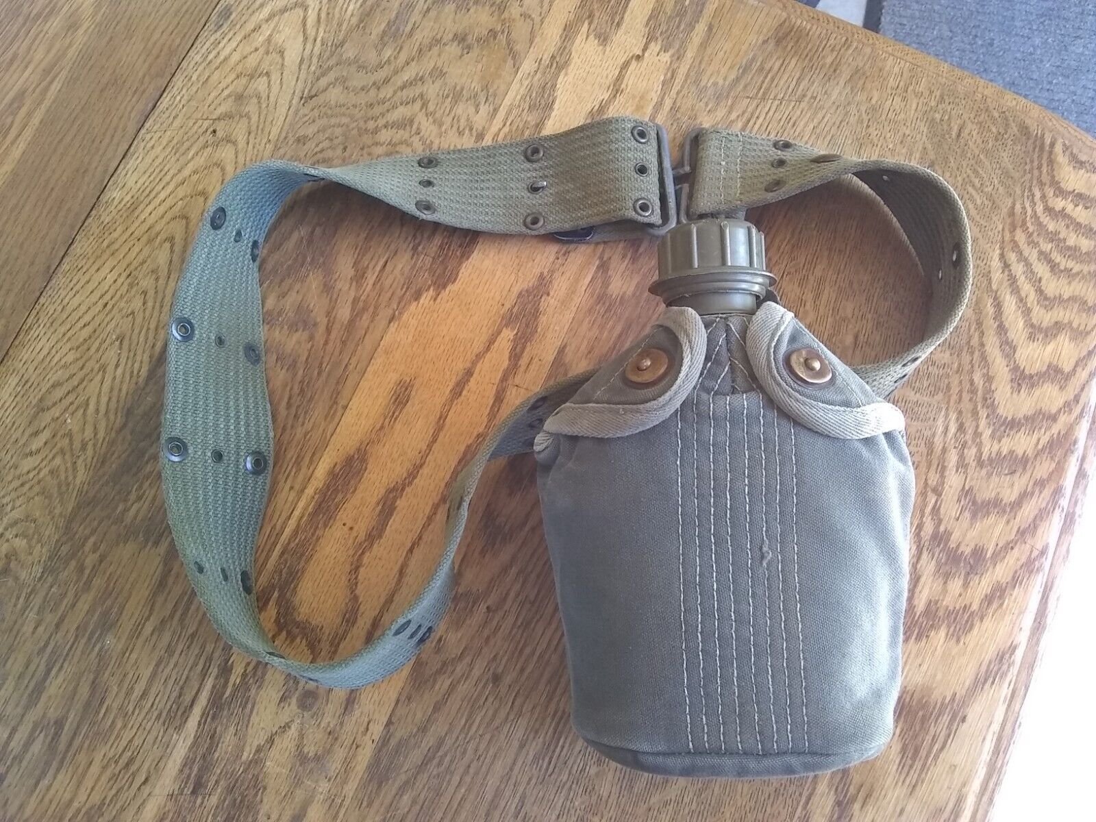 Vintage US Army 1976 Canteen with Belt USGI Military OD Green