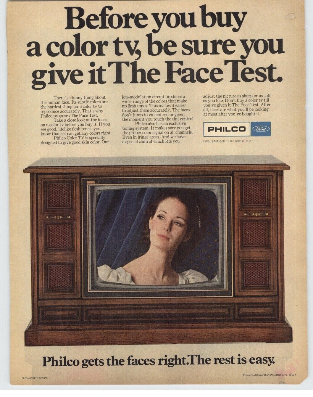 1968 Philco Ford Color Cabinet TV Photo Vintage Magazine Print Ad