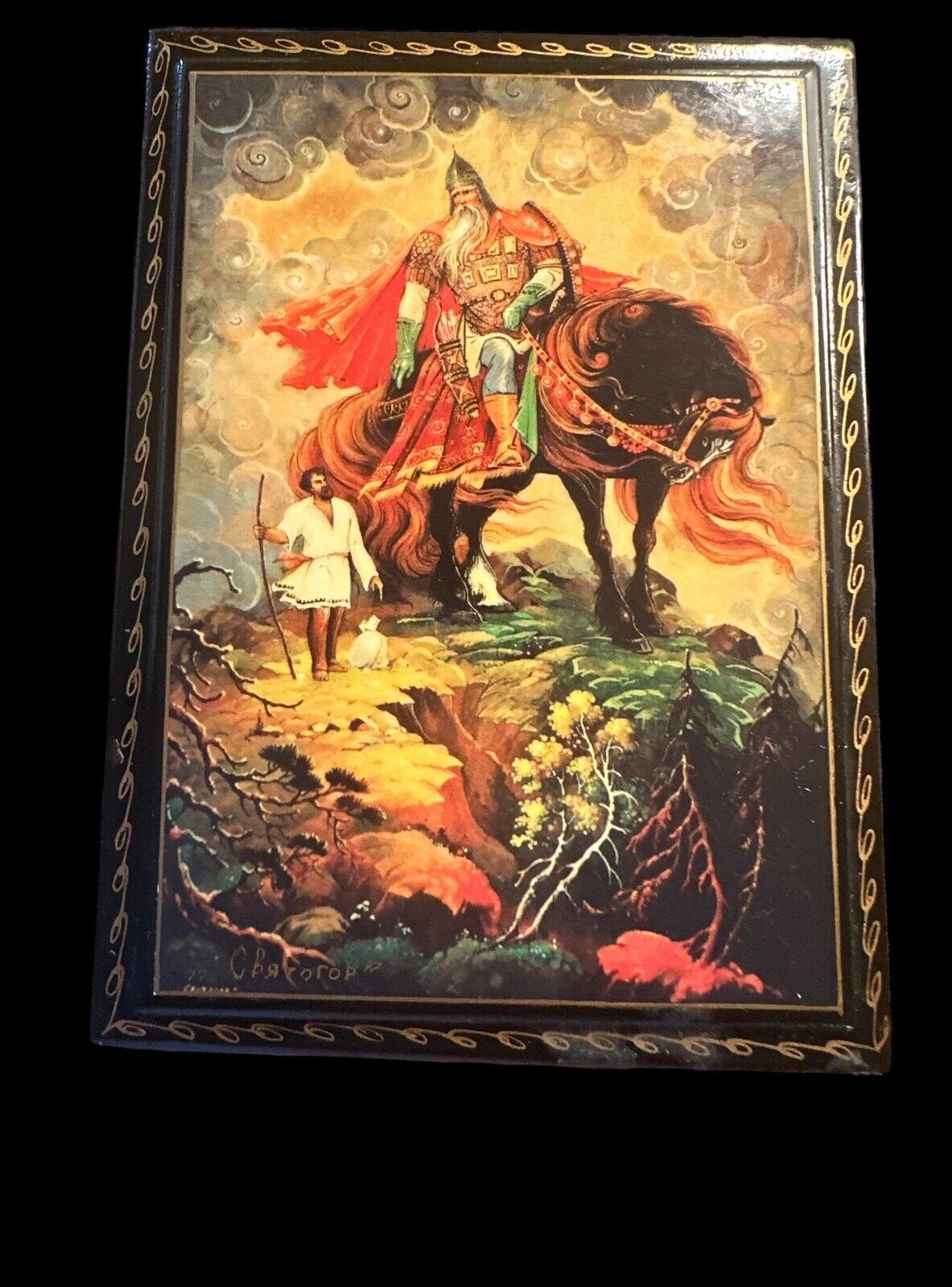 Vintage Signed Russian Hand Painted Lacquer Box Palekh Ancient Warrior Horse