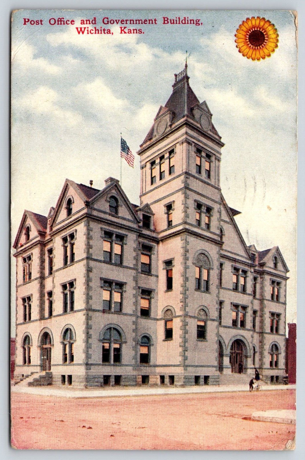 Original Old Vintage Antique Postcard Post Office Building Wichita Kansas 1912
