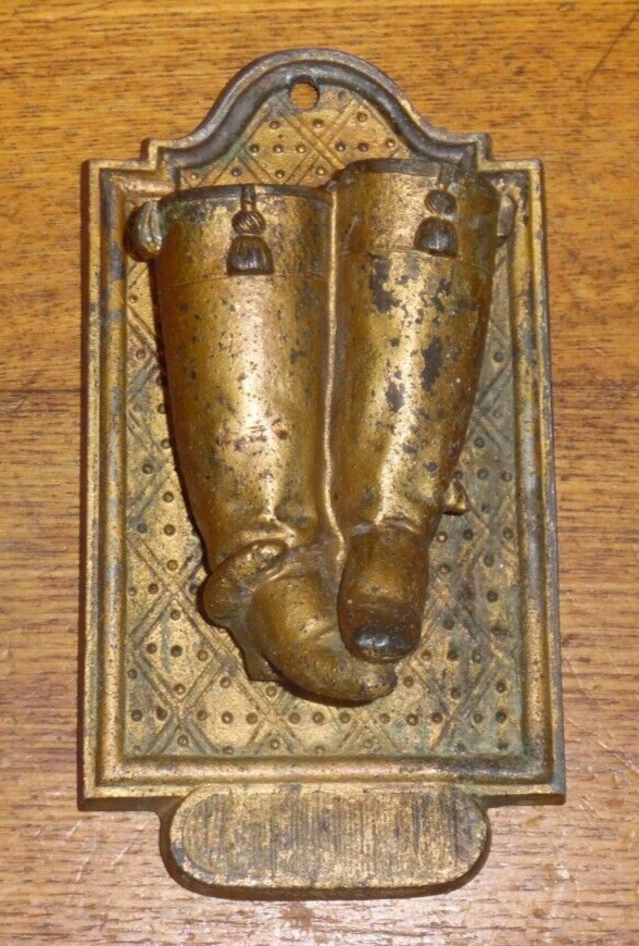 Antique Wall Hanging Gold Painted Metal Boots Match Holder