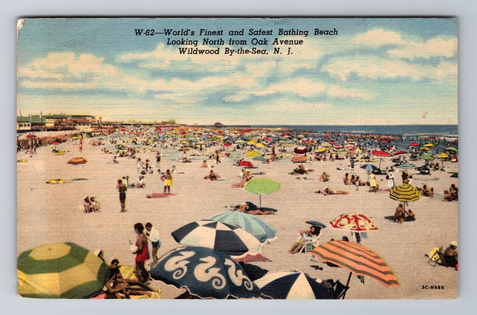 Wildwood-By-The-Sea NJ-New Jersey, Bathing Beach From Oak Ave. Vintage Postcard