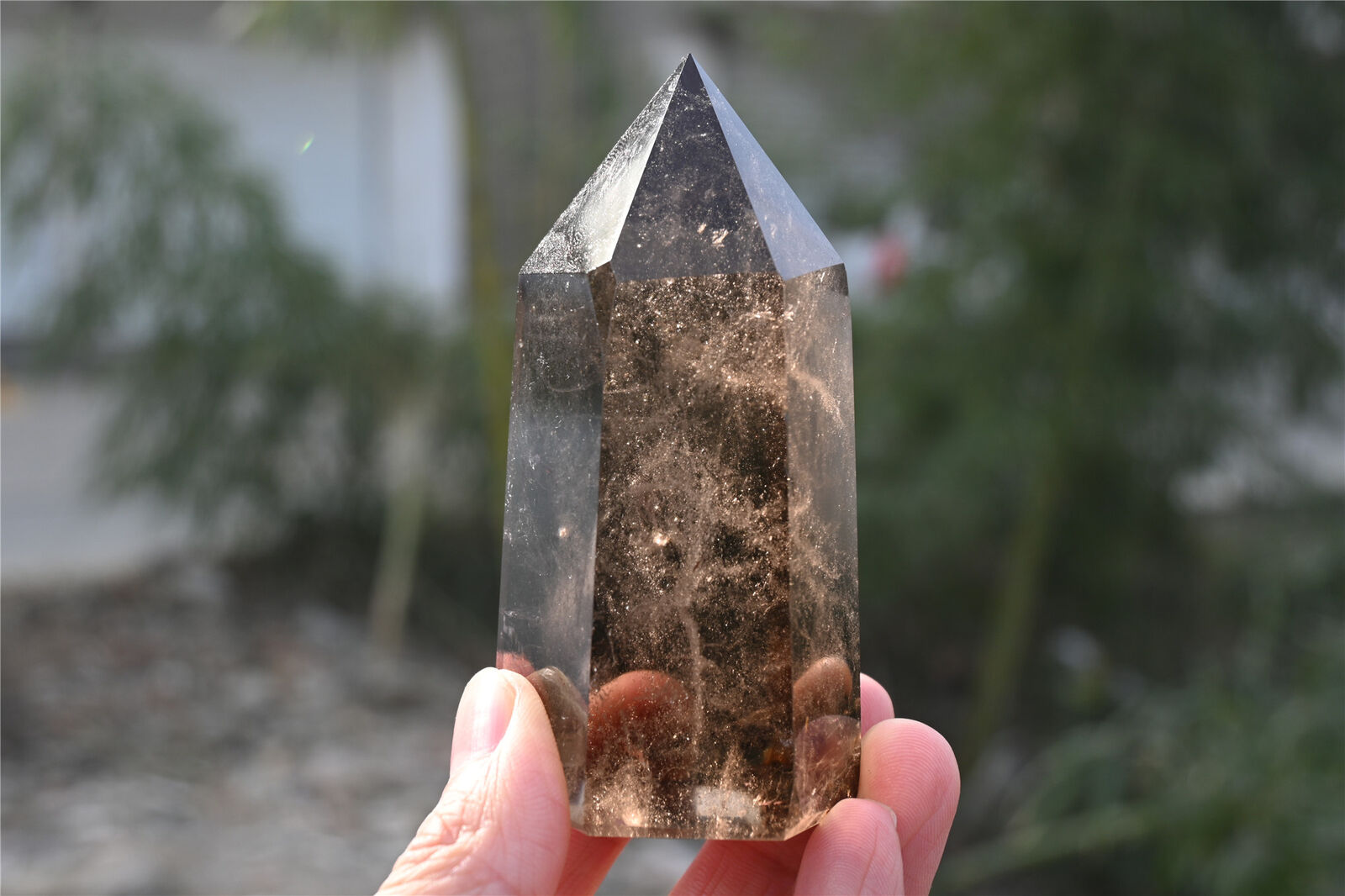 240g top natural smoky quartz obelisk crystal wand healing MXA5331
