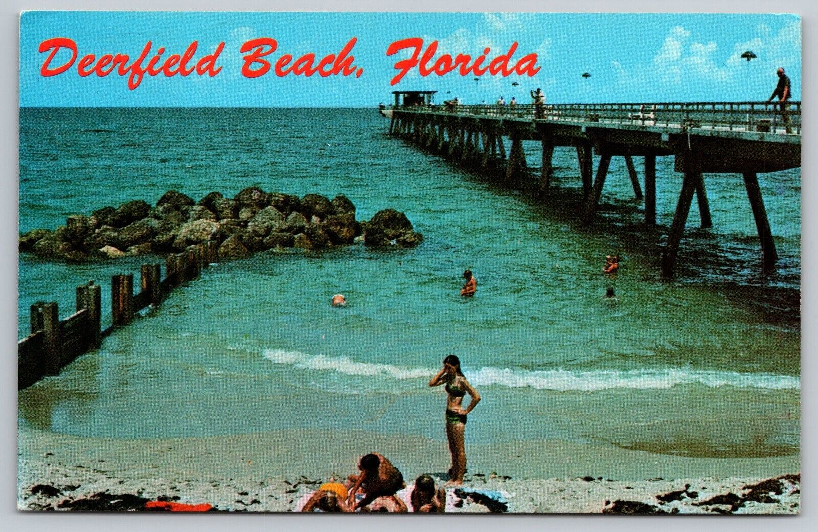 Postcard Fishing Pier at Deerfield Beach Florida FL