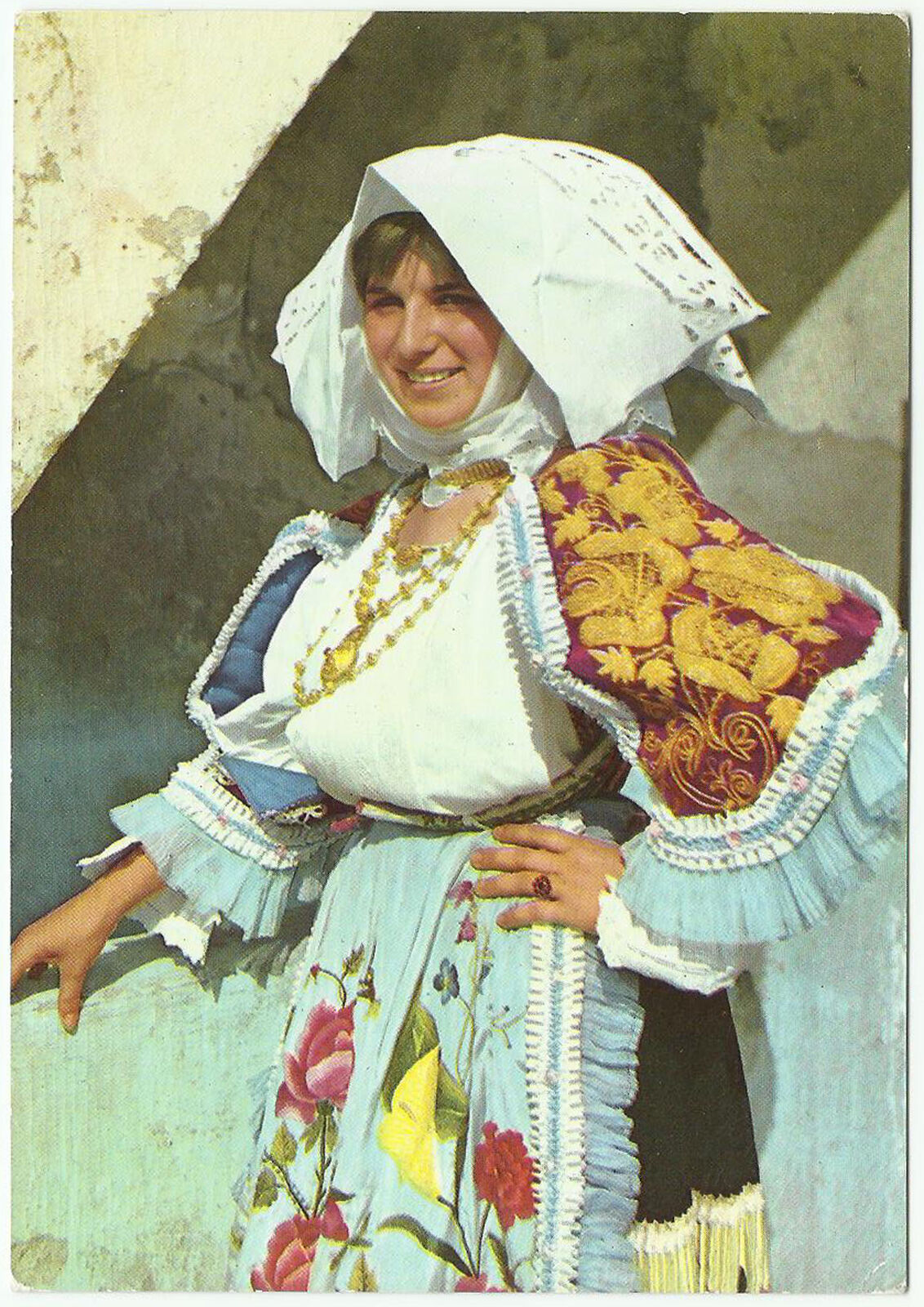 Sardinian Costumes, Vintage Postcard, Sennori Italy, Traditional Dress