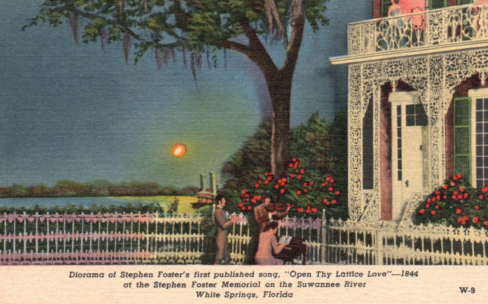 Postcard FL White Springs Stephen Foster Diorama Open Thy Lattice Love PC e6546