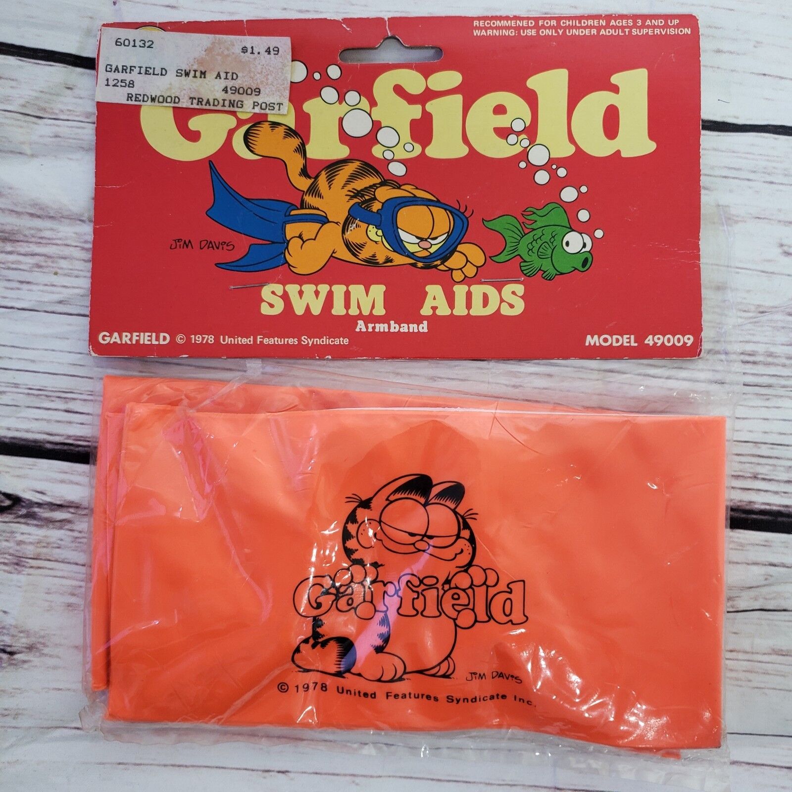 Vintage 1978 Garfield Jim Davis Swim Aids Armband Inflatable Floating Device