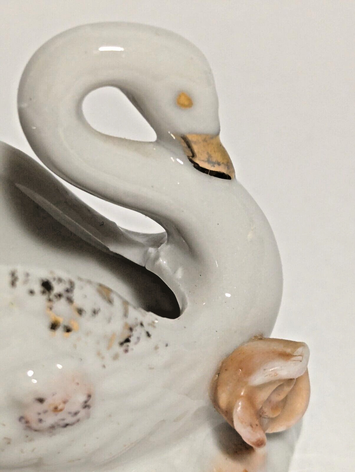 Vintage JAPAN Small White Swan Planter Gold Trim Paint Succulent Pot Figurine
