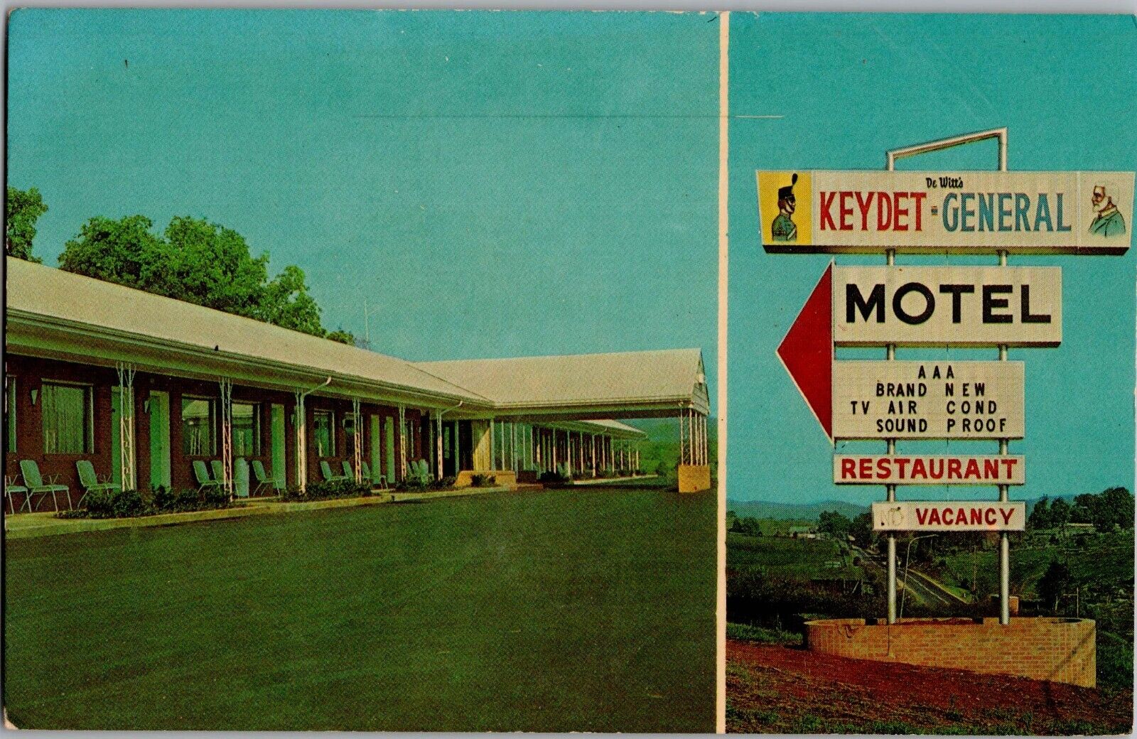 Lexington, Virginia Dewitt\'s Keydet-General Motel Vintage Photo Postcard