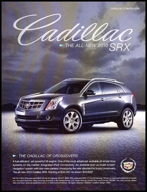 2010 Cadillac SRX Crossover Original Advertisement Print Art Car Ad J831