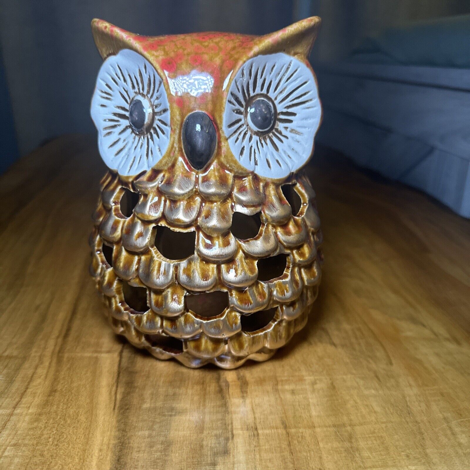 Vintage Retro Luminary Ceramic Owl Candle Holder Lantern