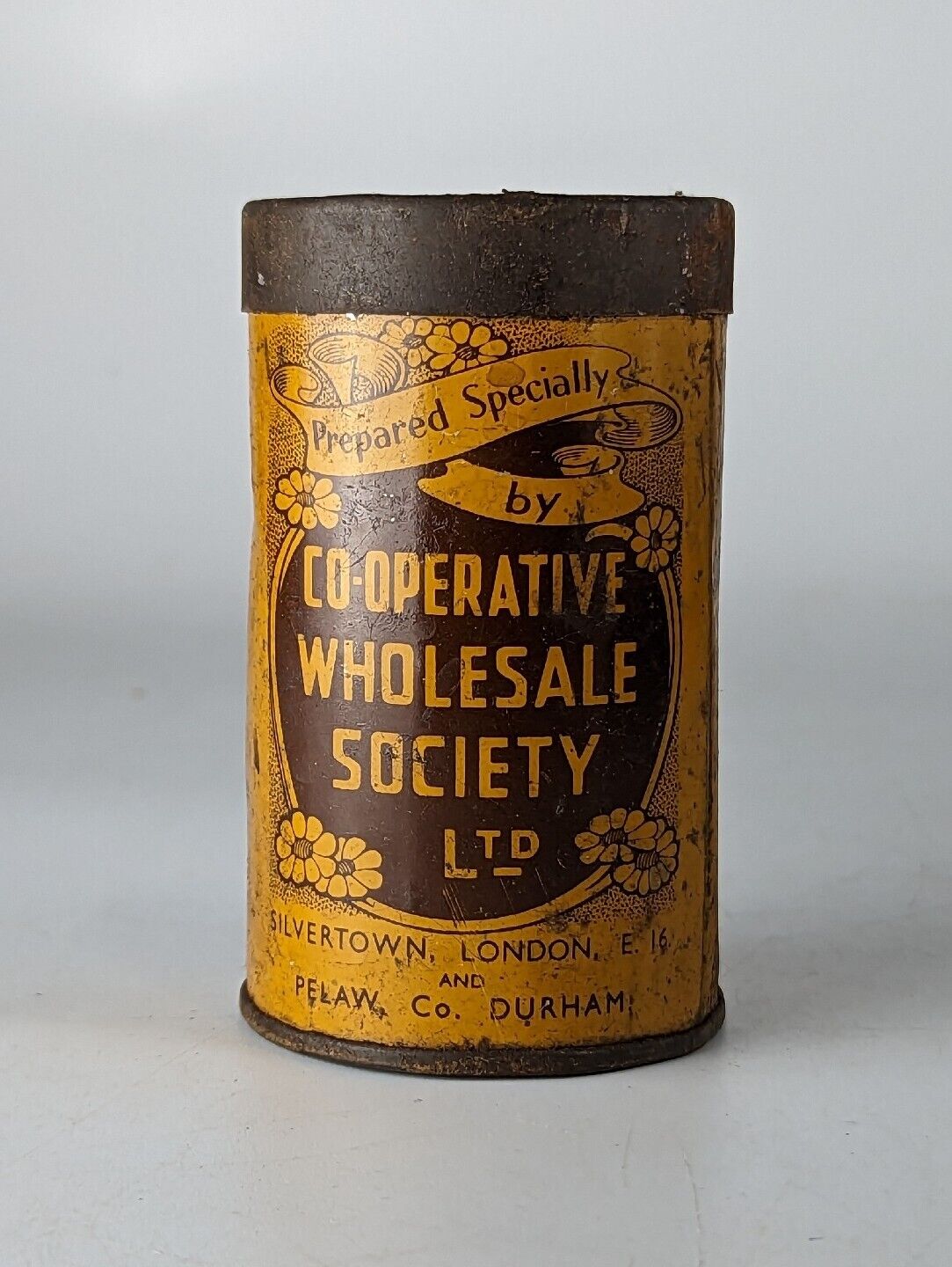 RARE 1920s C.W.S Gravy Salt Co-Operative Wholesale Society Cylindrical Tin