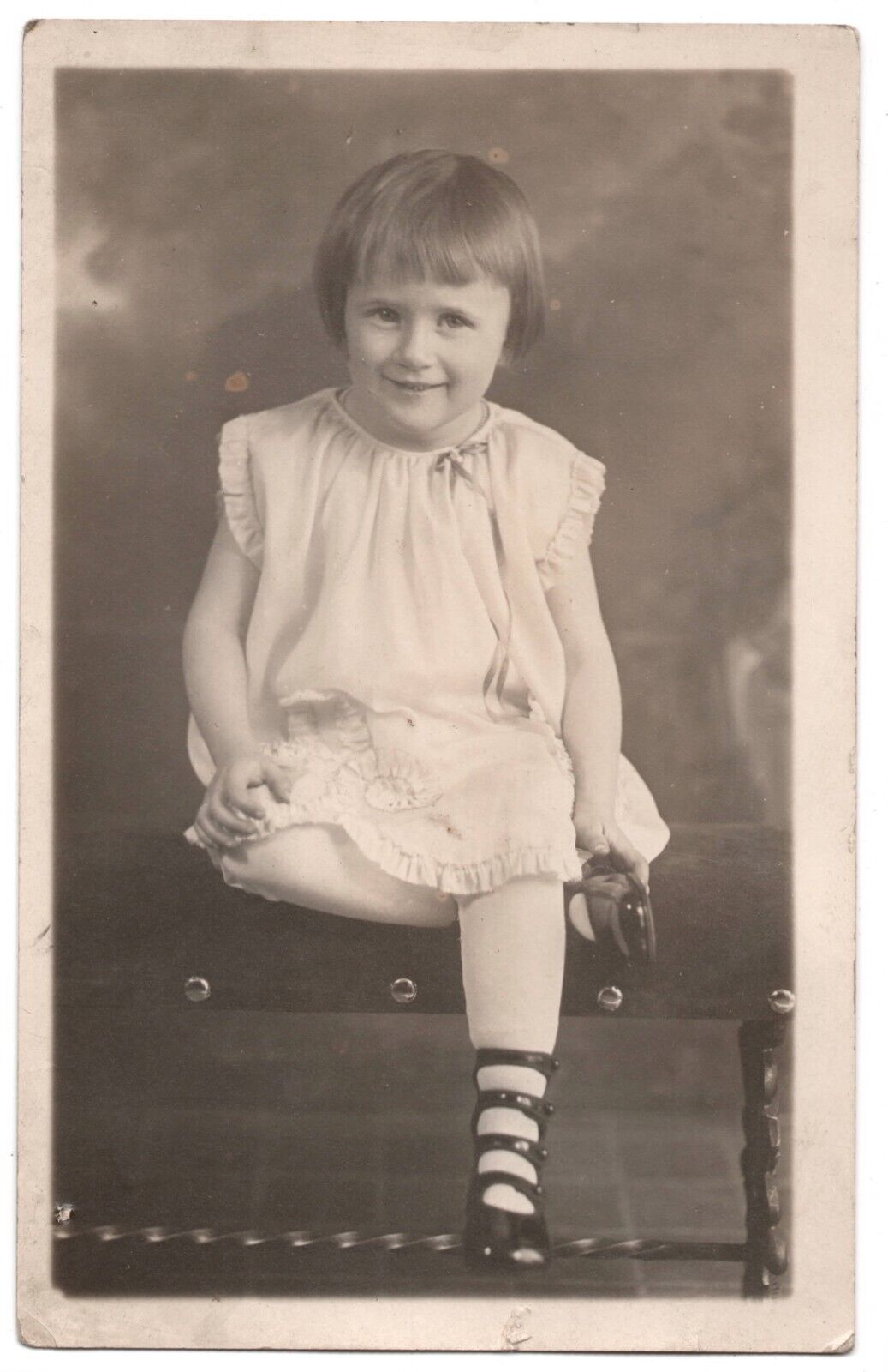 1910s RPPC Child Studio MaryJane Buckle Shoes OH Vitava Photo Postcard VTG