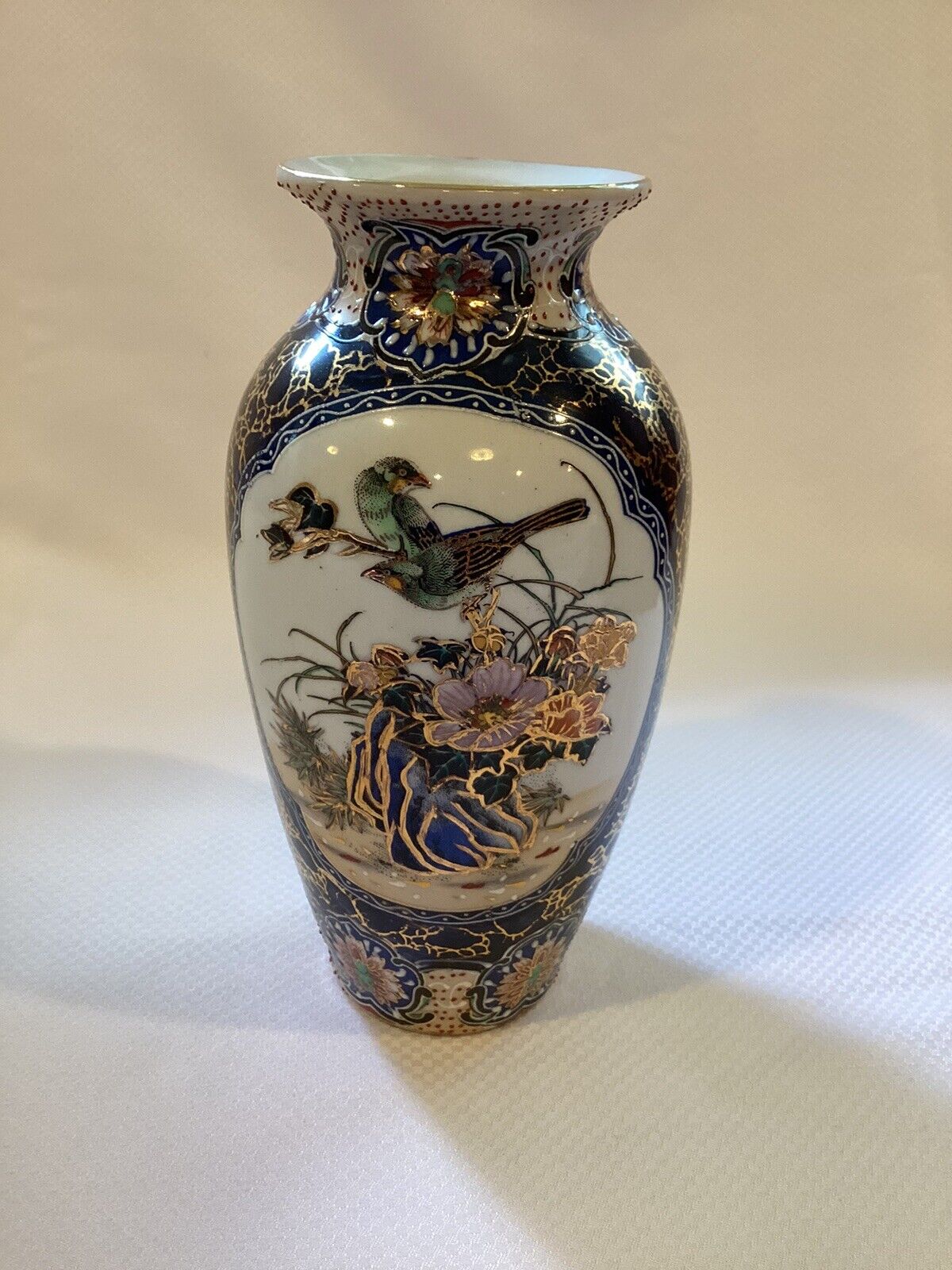 Vintage Moriage Gold Trim Japanese Vase Tall 8.5” Grannycore Ceramic Vase 
