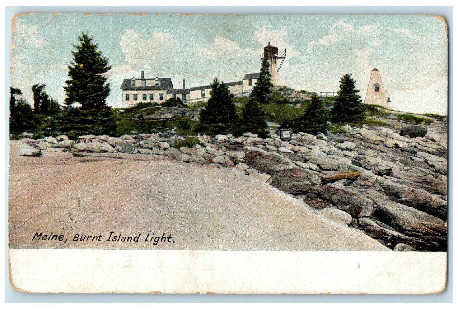 c1910 Burnt Island Light Lighthouse in Southport Maine ME Antique Postcard