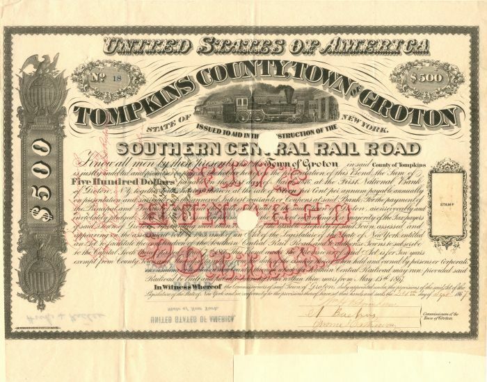 Southern Central Railroad - $500 Bond - General Bonds