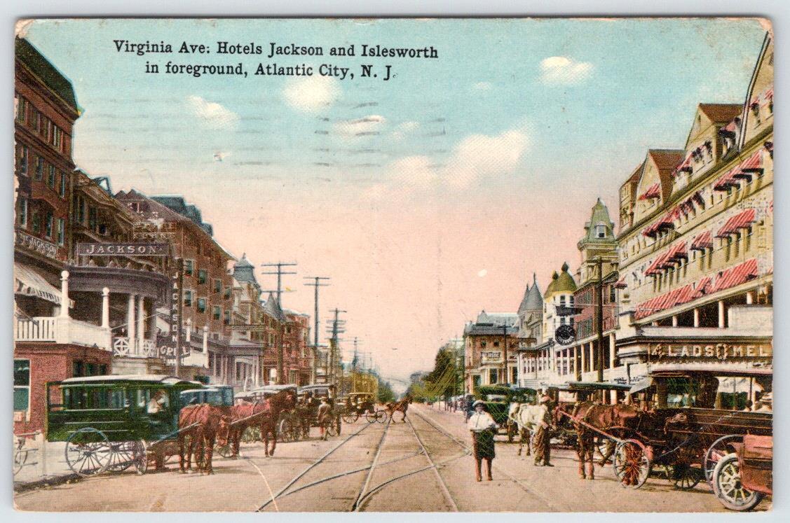 1915 ATLANTIC CITY VIRGINIA AVE HOTELS JACKSON & ISLESWORTH TROLLEY CARD TRACKS