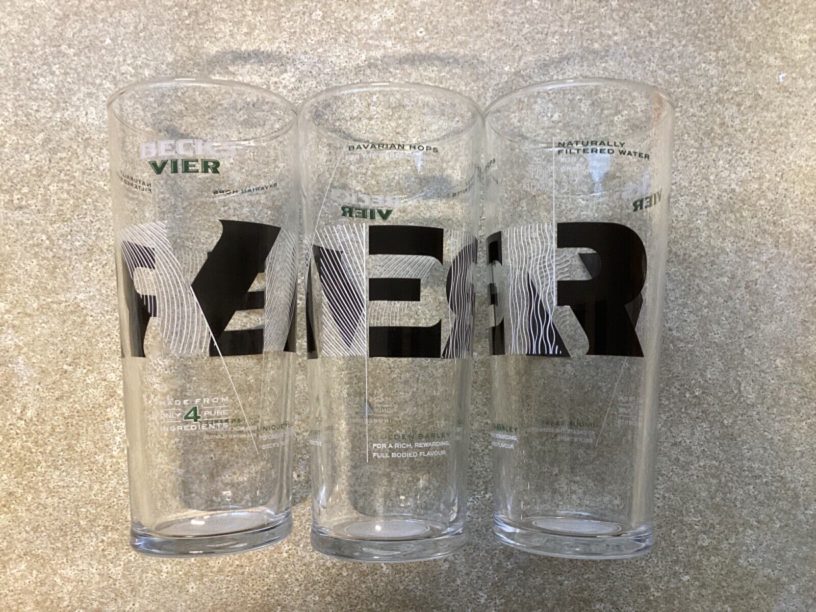 Set of 3 Becks Lager / Beer Glasses - New CE Marked