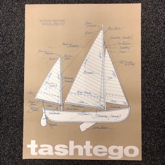 TASHTEGO Martha’s Vineyard Shop ART POSTER Whale Boat Schematic MASSACHUSETTS