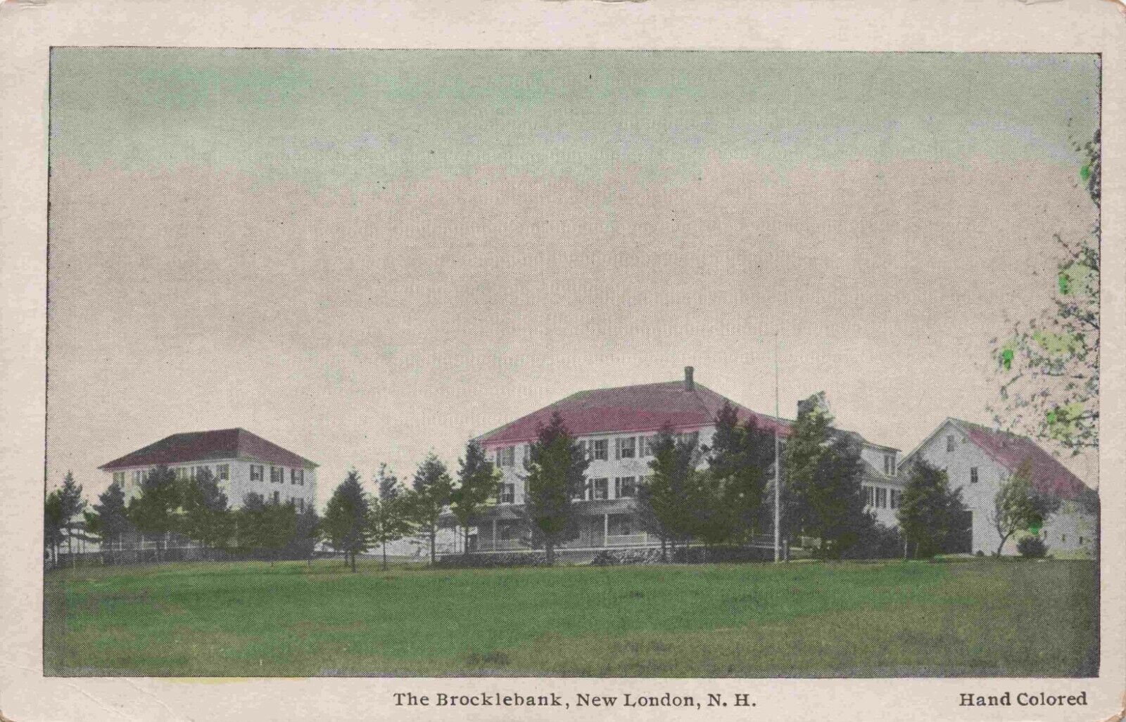 New London New Hampshire Brocklebank Hotel Hand Colored White Border NH Postcard