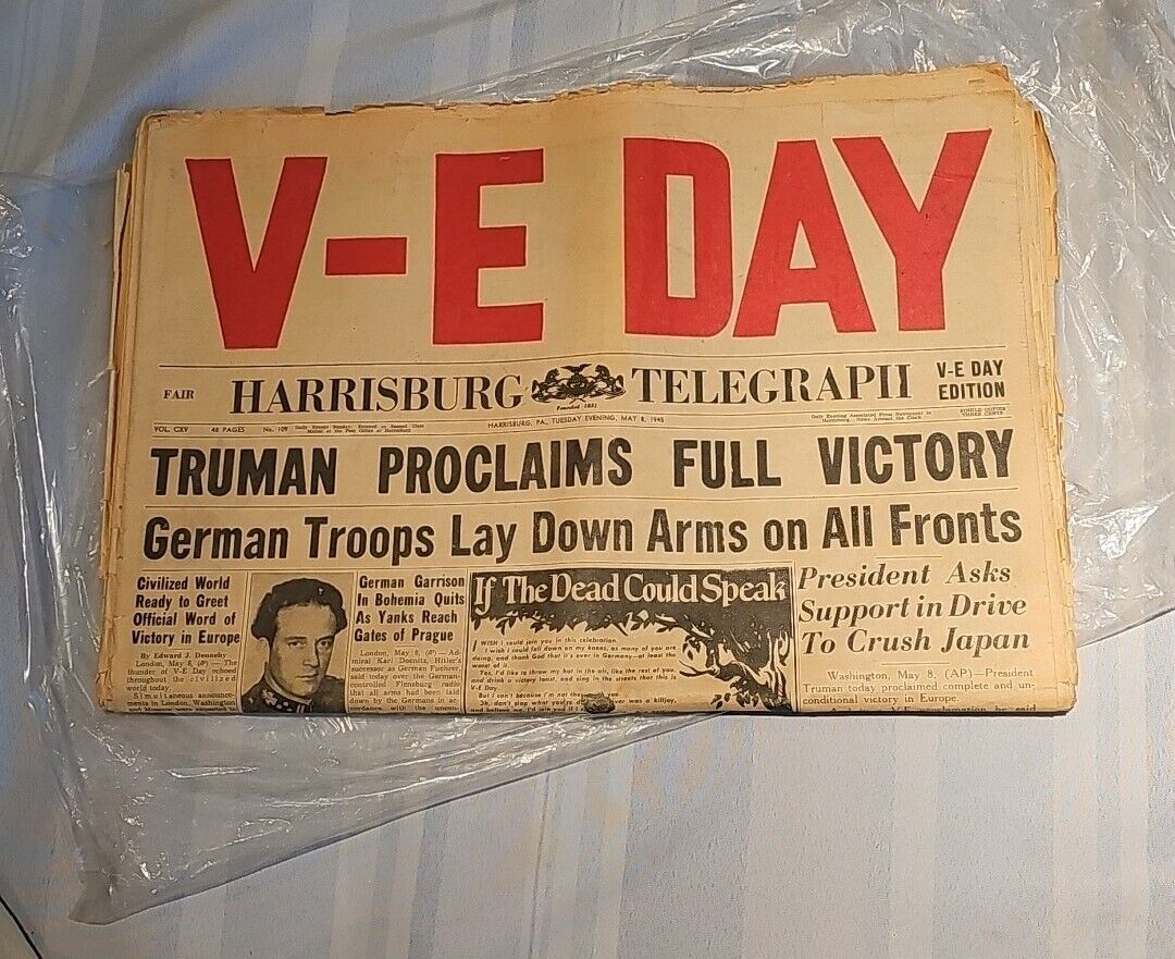 V-E DAY Antique rare World War II (WW2) Newspapers 1945  