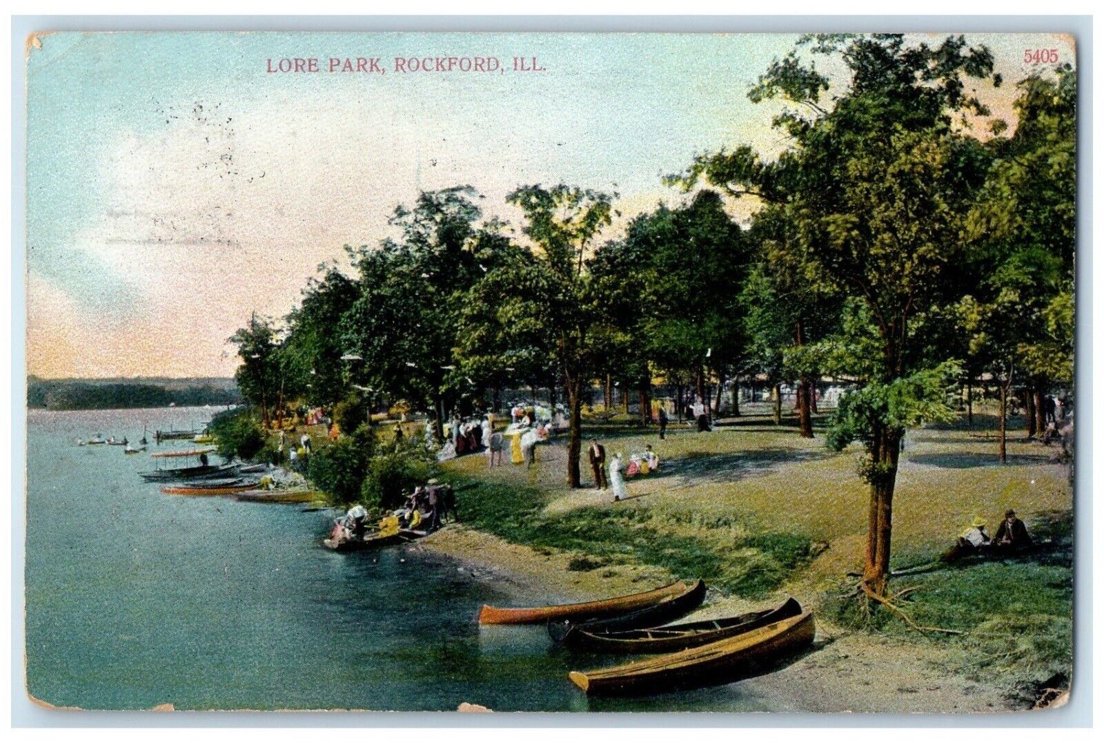 1909 Scenic View Canoeing Lore Park Rockford Illinois IL Vintage Posted Postcard
