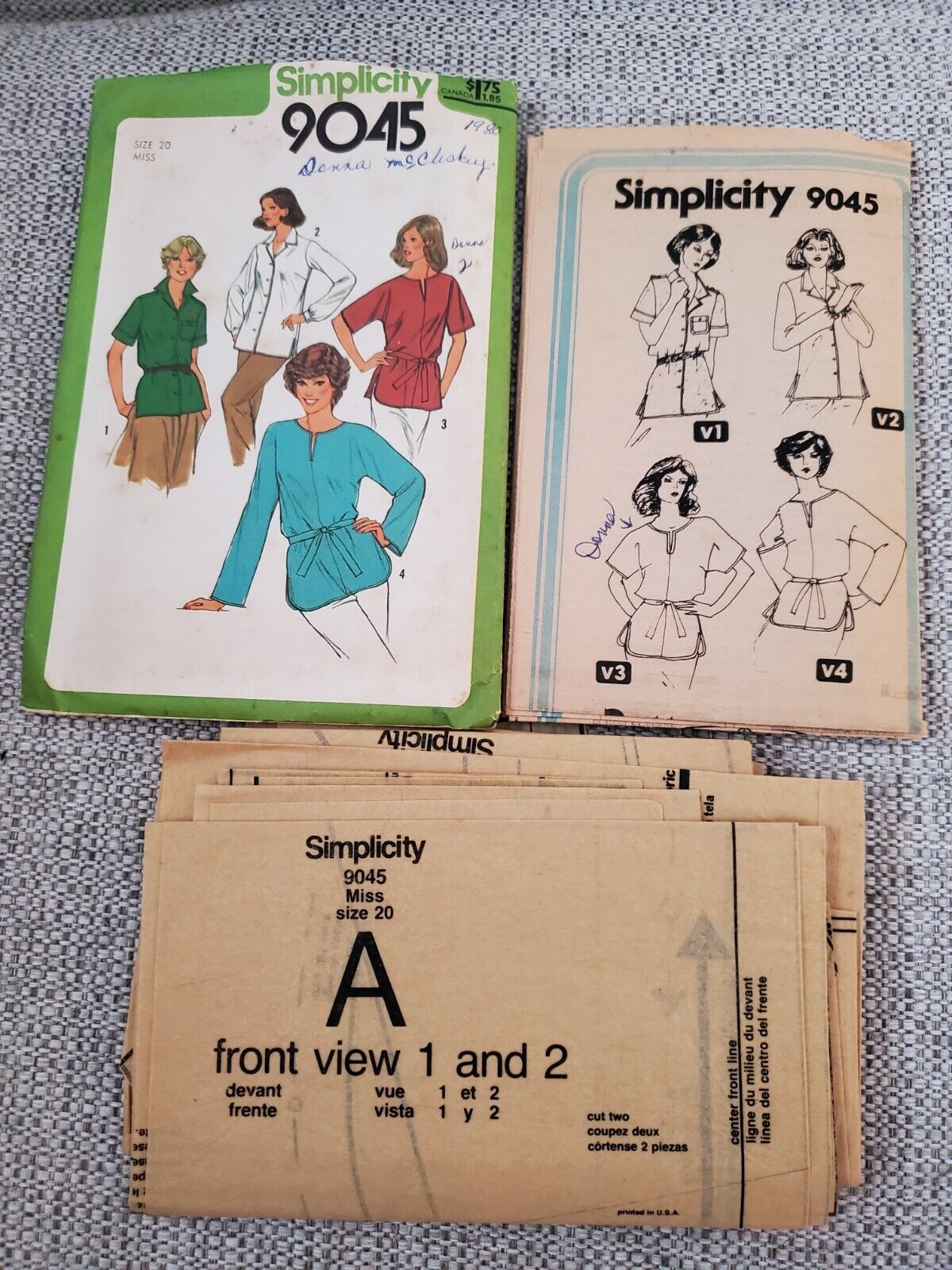 1979 Simplicity Sewing Pattern 9045 Womens Tunic 4 Styles Size 20 Vintage 