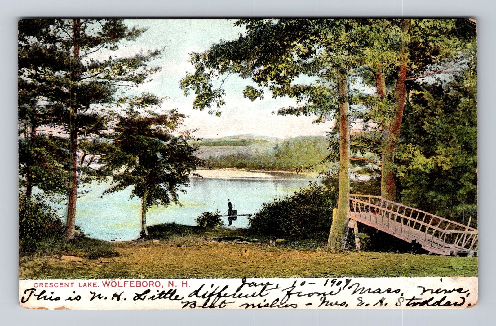 Wolfeboro NH-New Hampshire, Crescent Lake, Antique, Vintage Souvenir Postcard