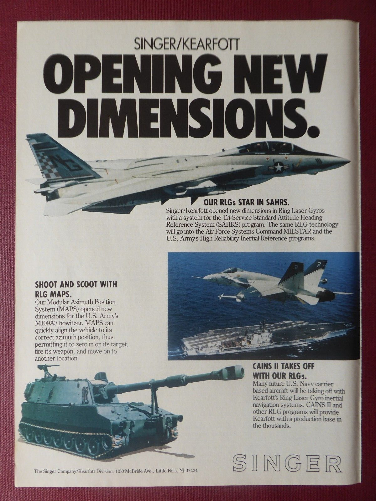 8/1986 PUB SINGER KEARFOTT RING LASER GYRO INERTIAL NAVIGATION F-14 F/A-18 AD
