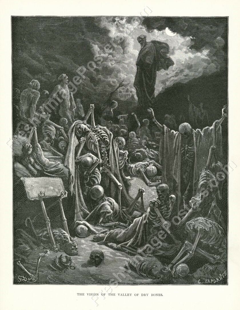 1883 Gustave Dore skeleton Valley of Dry Bones antique print NEW poster 18 x 24