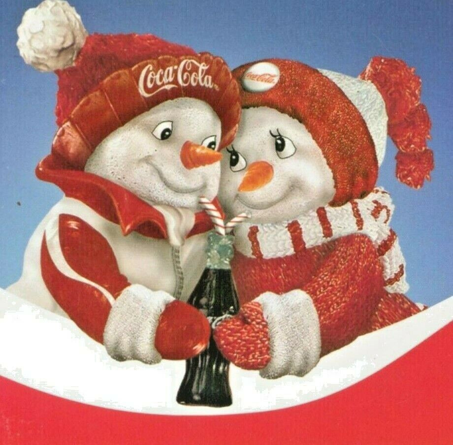 2005 Coca-Cola Postcard Coke Snowman / Lady Share a Coke and a Smile Advertising
