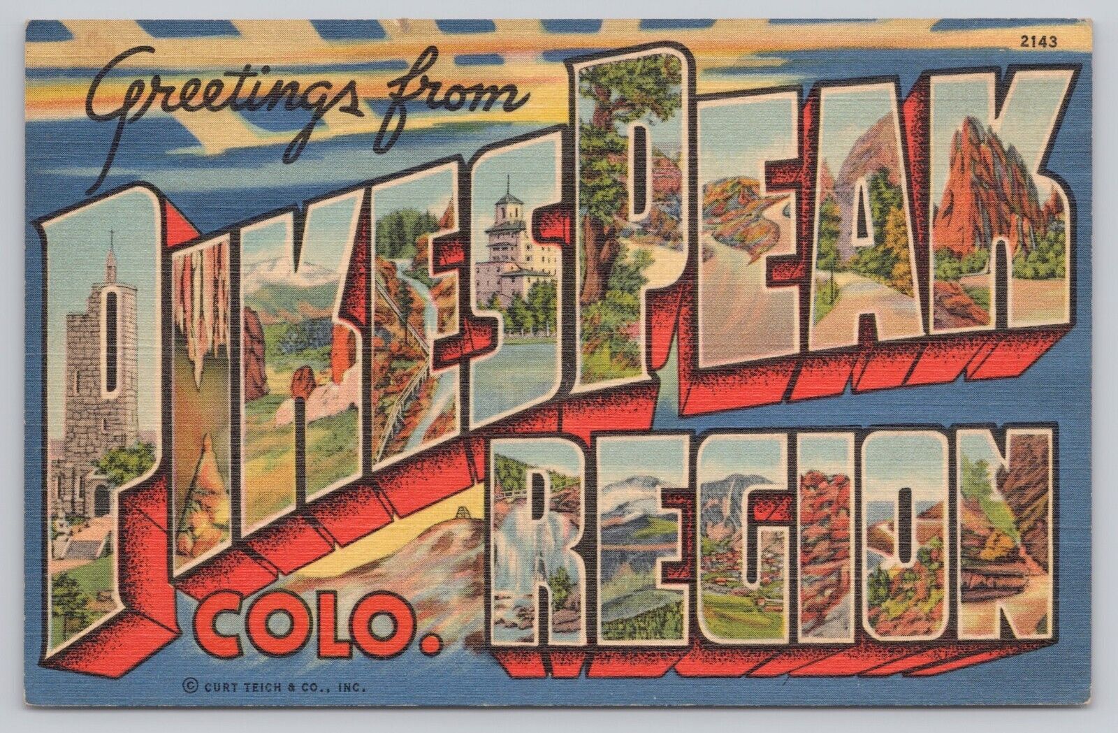 Pikes Peak Region Colorado, Large Letter Greetings, Vintage Postcard