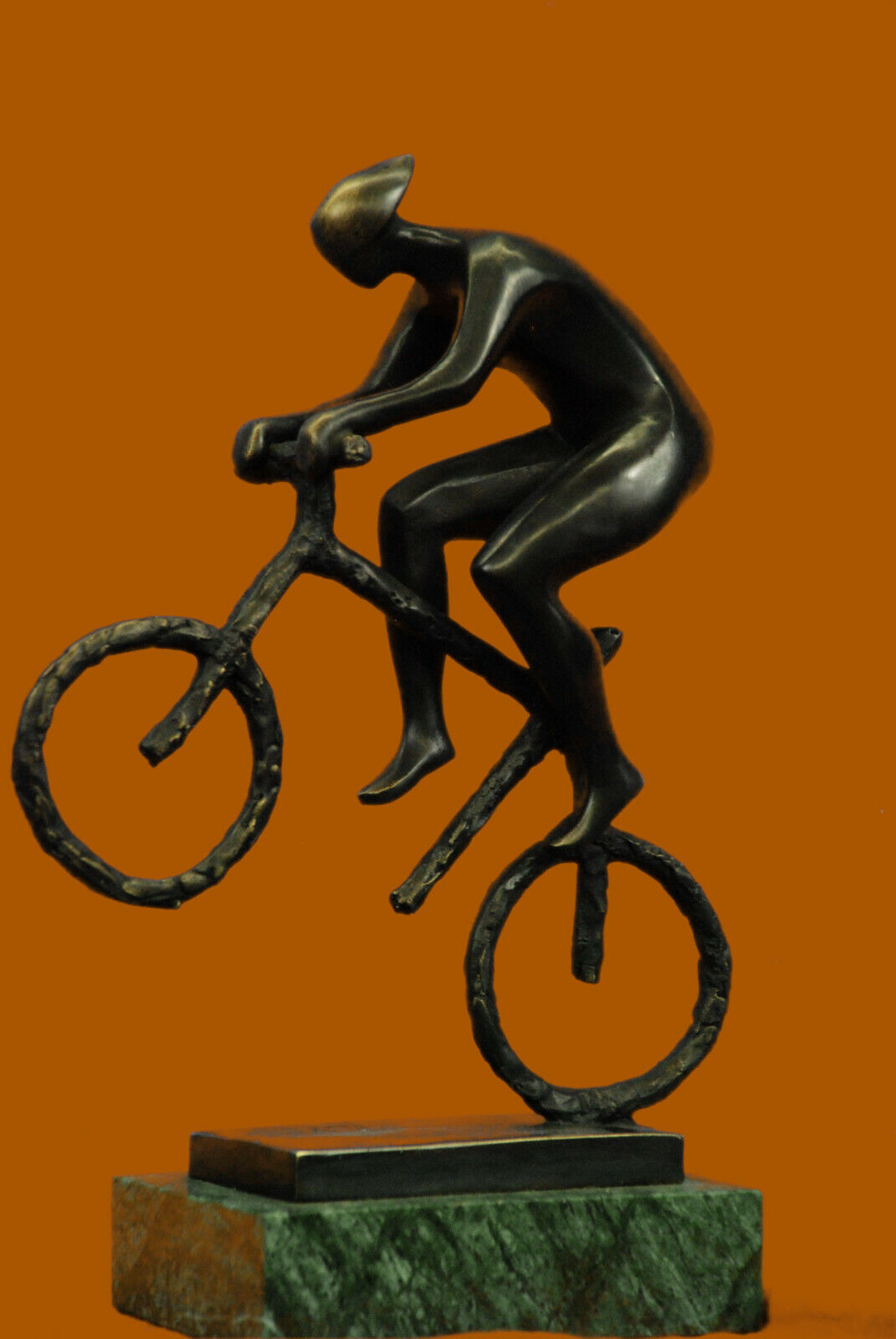 Cyclist Sculpture in Pure 100% real Bronze Signed Original Mario Nick Statue Art