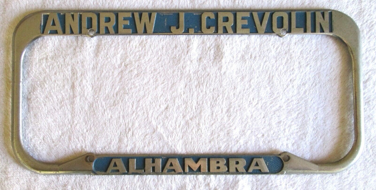 Alhambra Calif License Plate Frame Andrew J Crevolin Chrysler Plymouth 1940-55