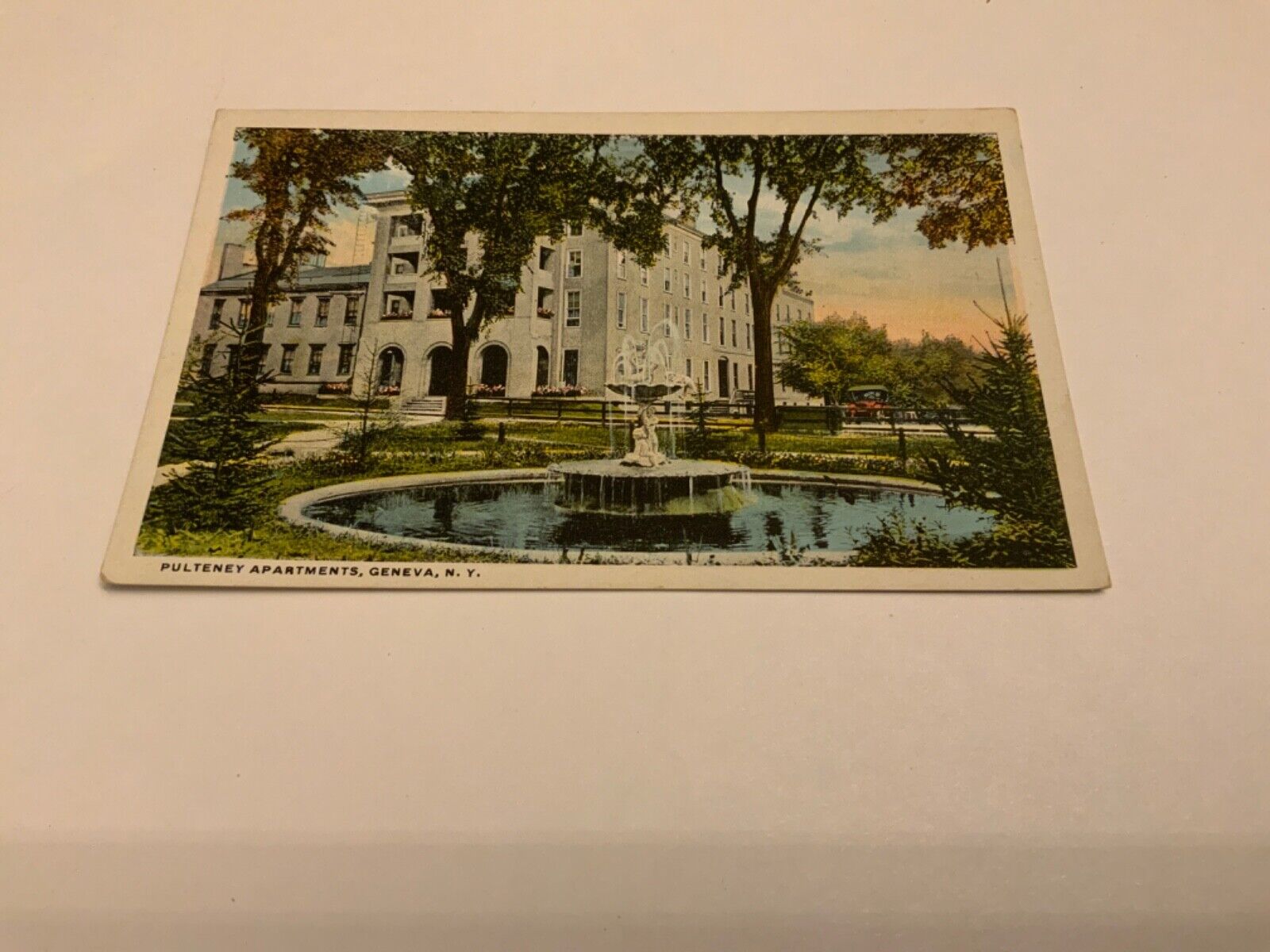 Geneva, N.Y. ~ Pulteney Apartments - Fountain - Unposted Antique Postcard