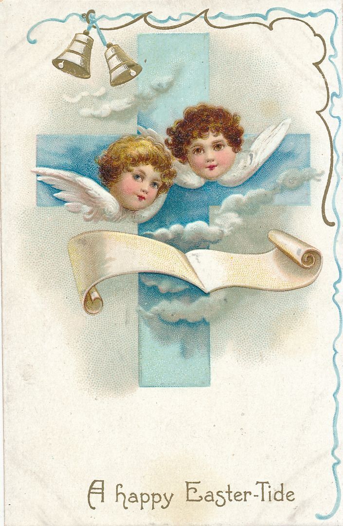 EASTER - Two Angels, Scroll and Bells A Happy Easter-Tide Postcard