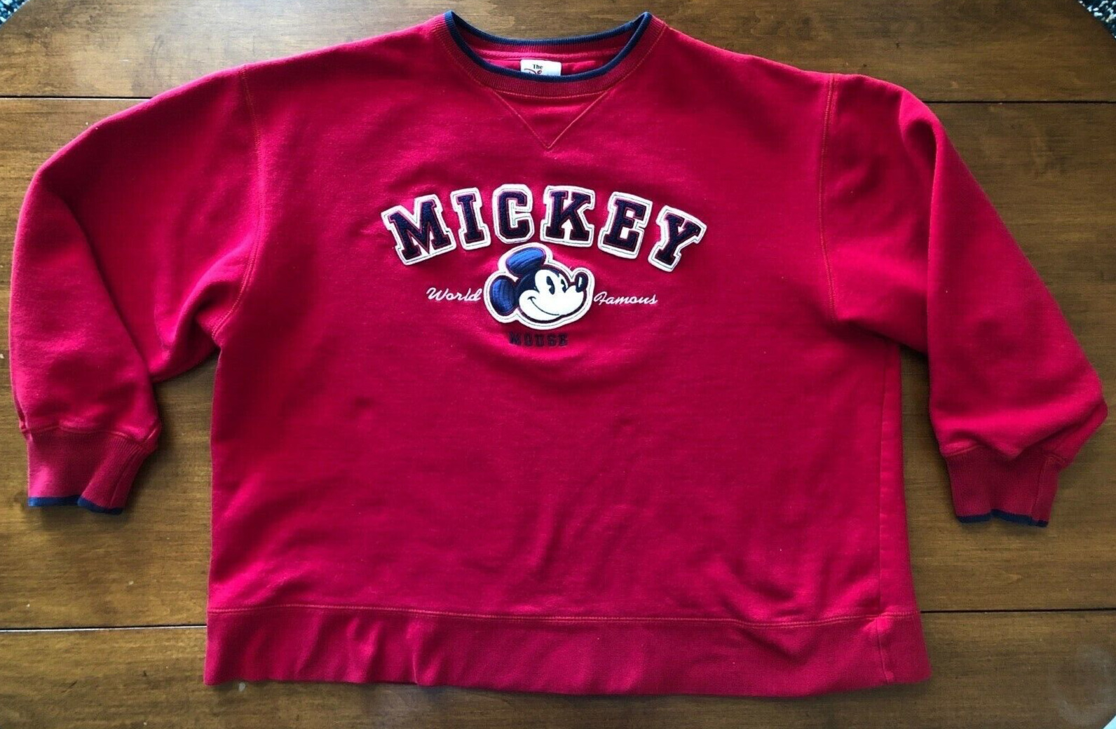 Vintage Mickey Mouse Disney Store Sweatshirt Embroidered Patches Red Unisex L