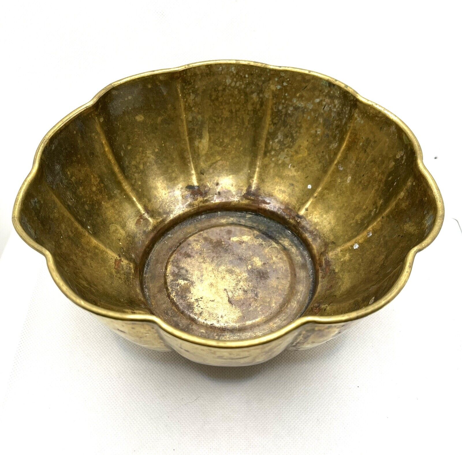 Vintage Solid Brass Bowl Large Scalloped Made In India 