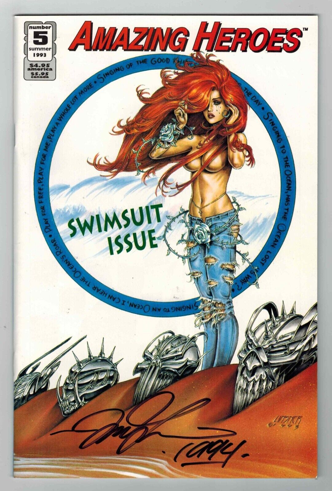 AMAZING HEROES # 5 - SWIMSUIT ISSUE - SIGNED BY JOSEPH MICHAEL LINSNER - NM