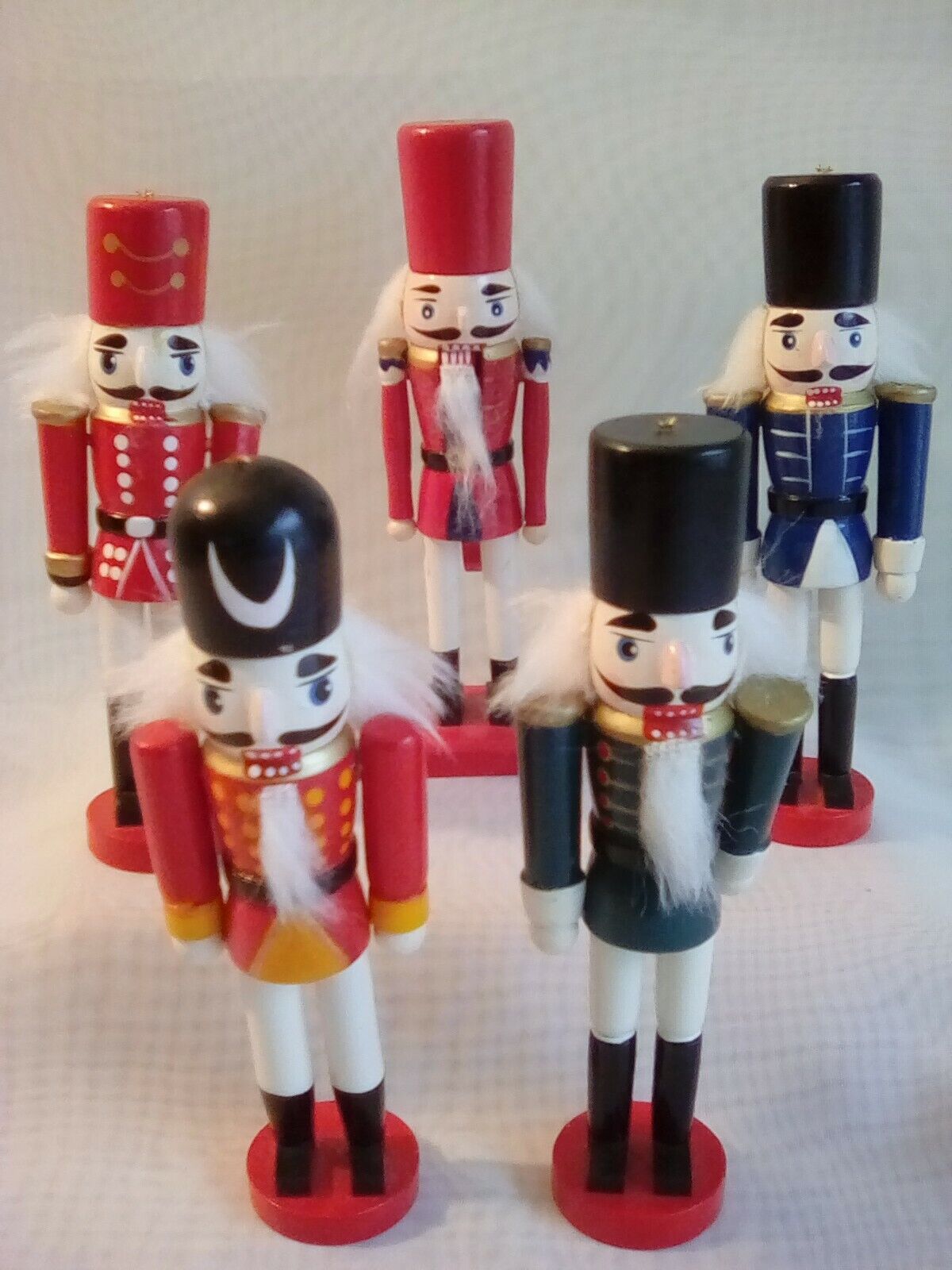 7 Inch Wooden Nutcracker Christmas Soldiers Set of 5 Red Blue Green Uniform Suit