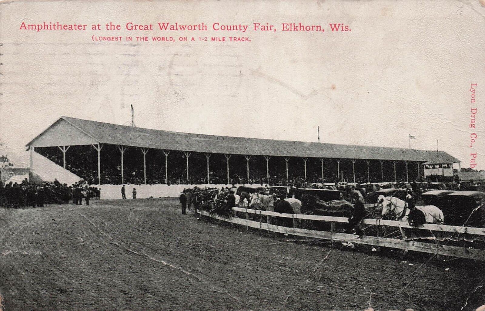 Elkhorn WI Wisconsin Horse Race Track Walworth County Fair 1917 Vtg Postcard E27
