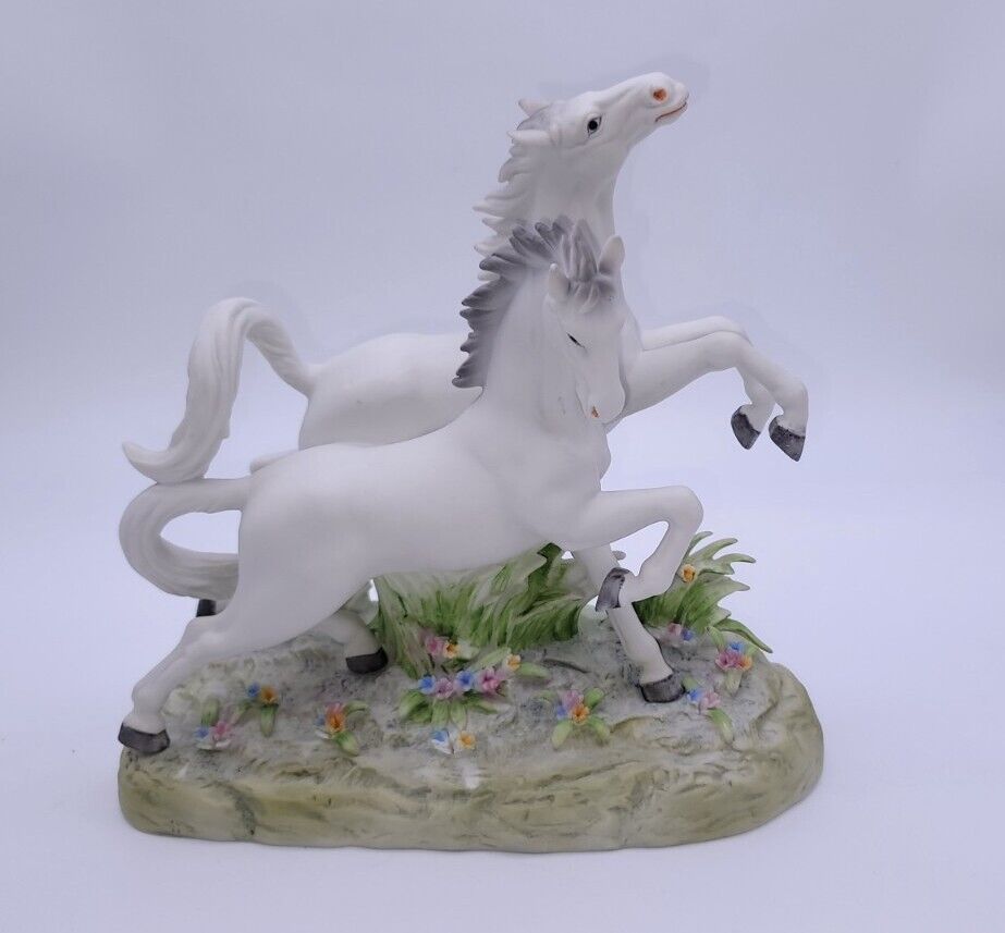 Andrea by Sadek White Horse Group Porcelain Figurine Statue Vtg Limited Edition