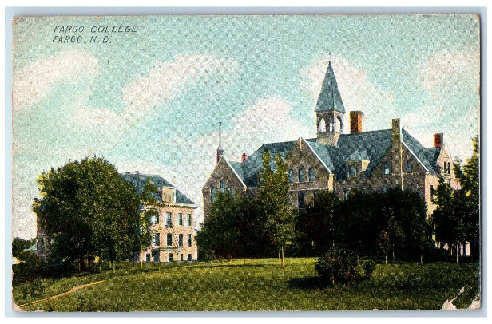 1909 Exterior View Fargo College Fargo North Dakota ND Vintage Antique Postcard