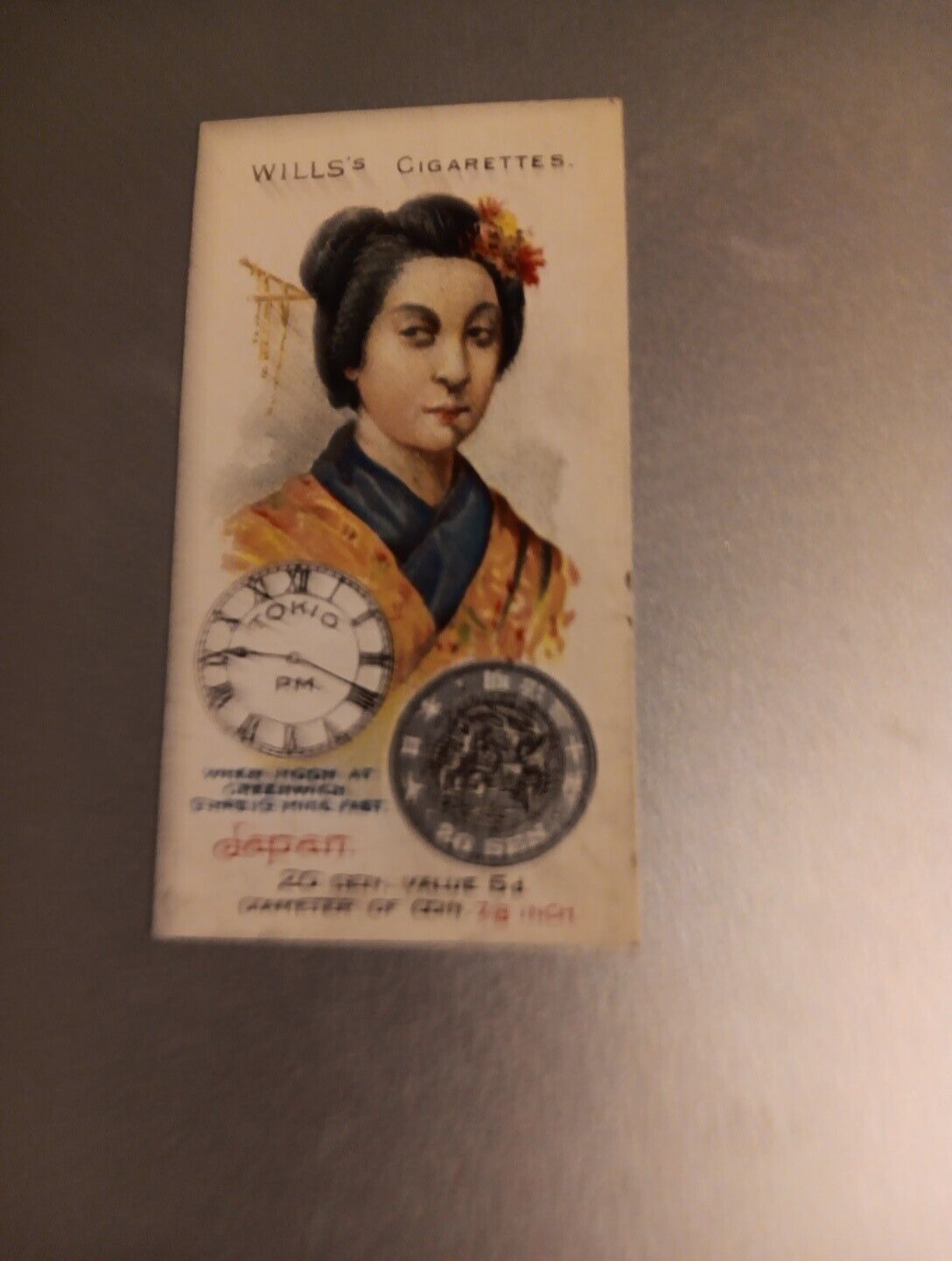 1908 Wills Time Money Cigarette Tobacco Trading Card  WD Bristol HO Japan Tokyo
