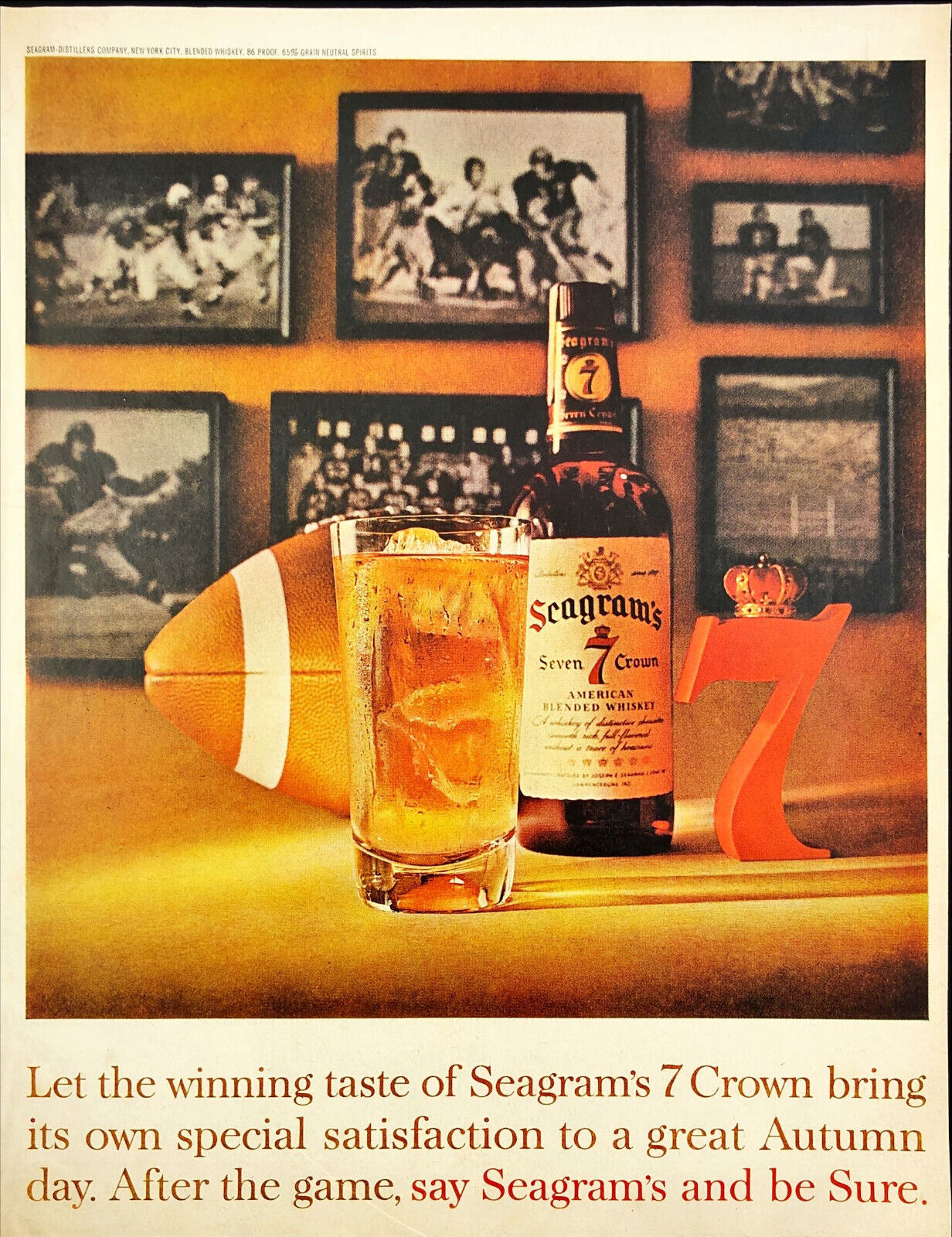 1961 Seagram\'s 7 Crown Seven Whiskey After The Football Game Vintage Print Ad