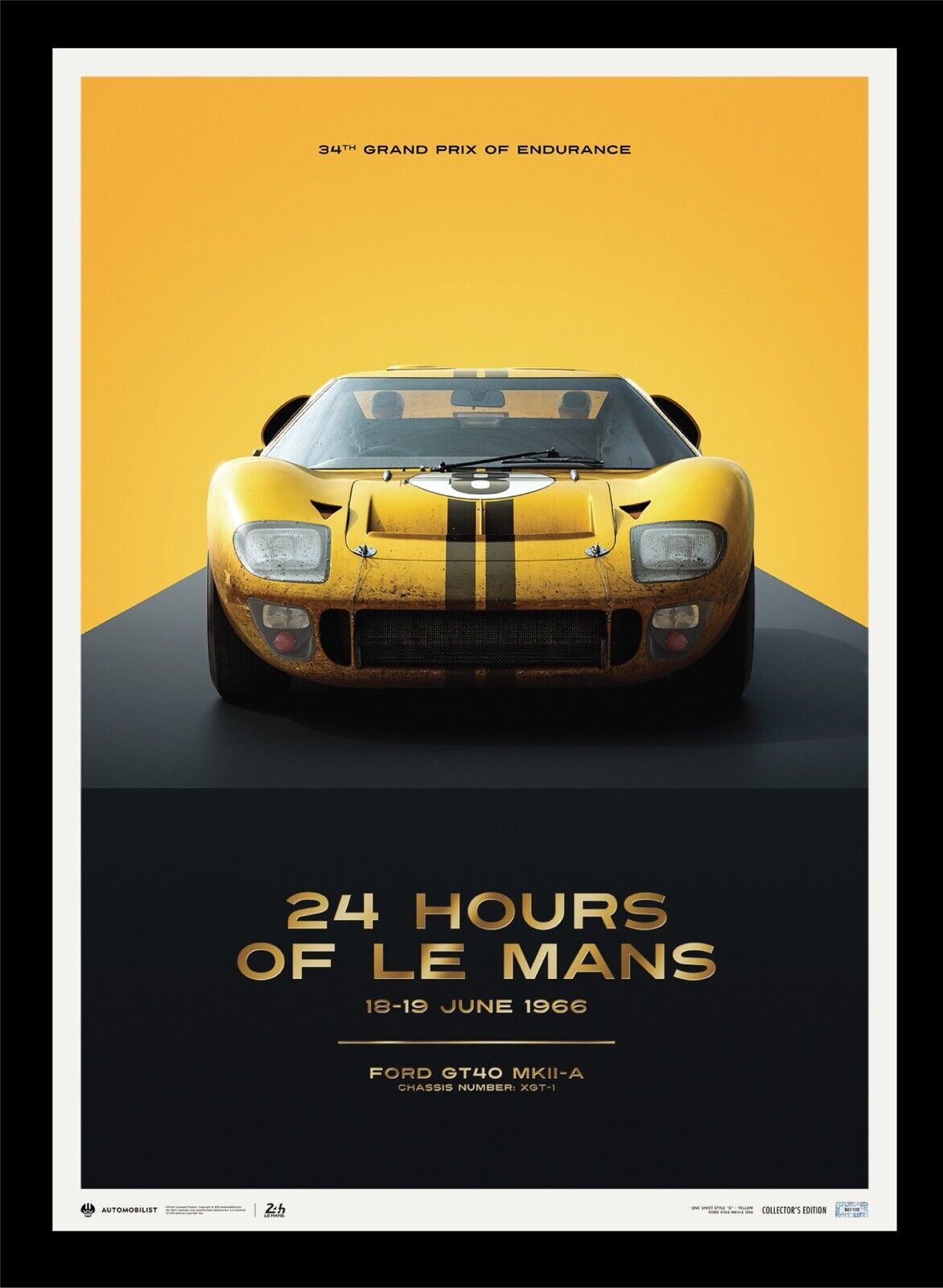 1966 Le Mans Ford GT40 XGT-1 Gold Embossed Art Print Poster LtEd 500