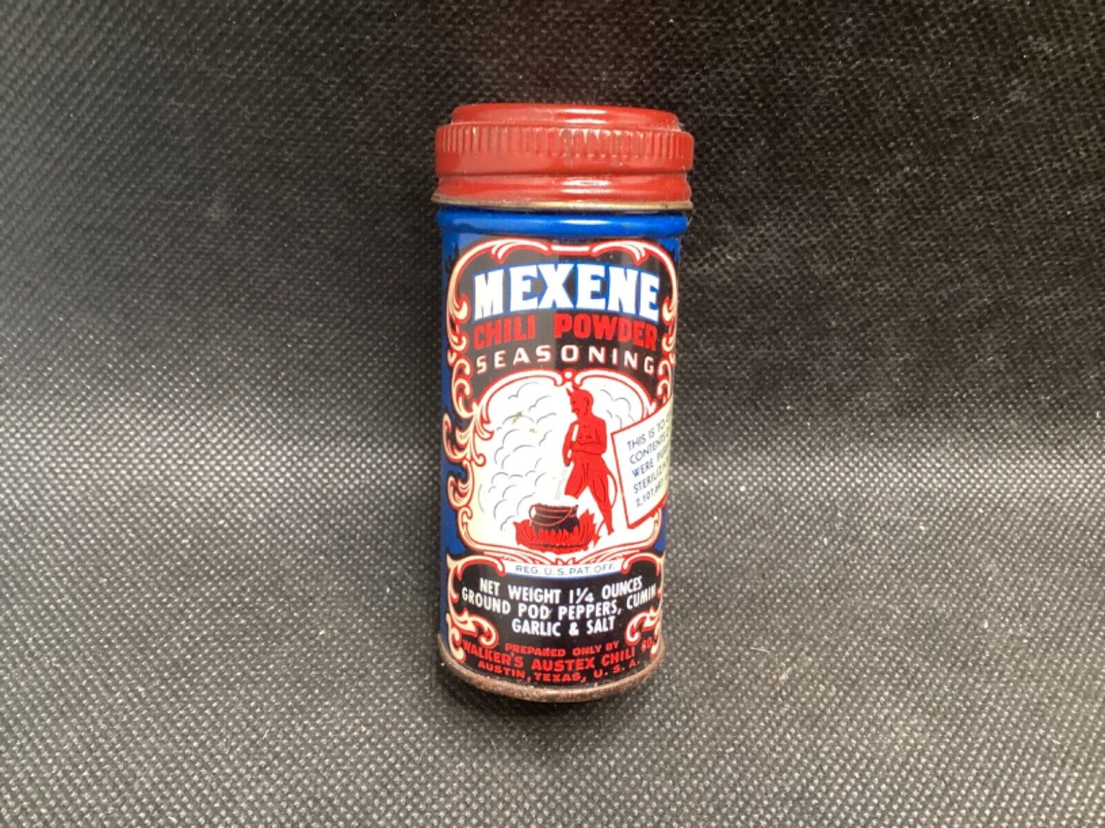 Vintage Mexene Chili Powder with Devil logo 1 1/2 Oz. Tin